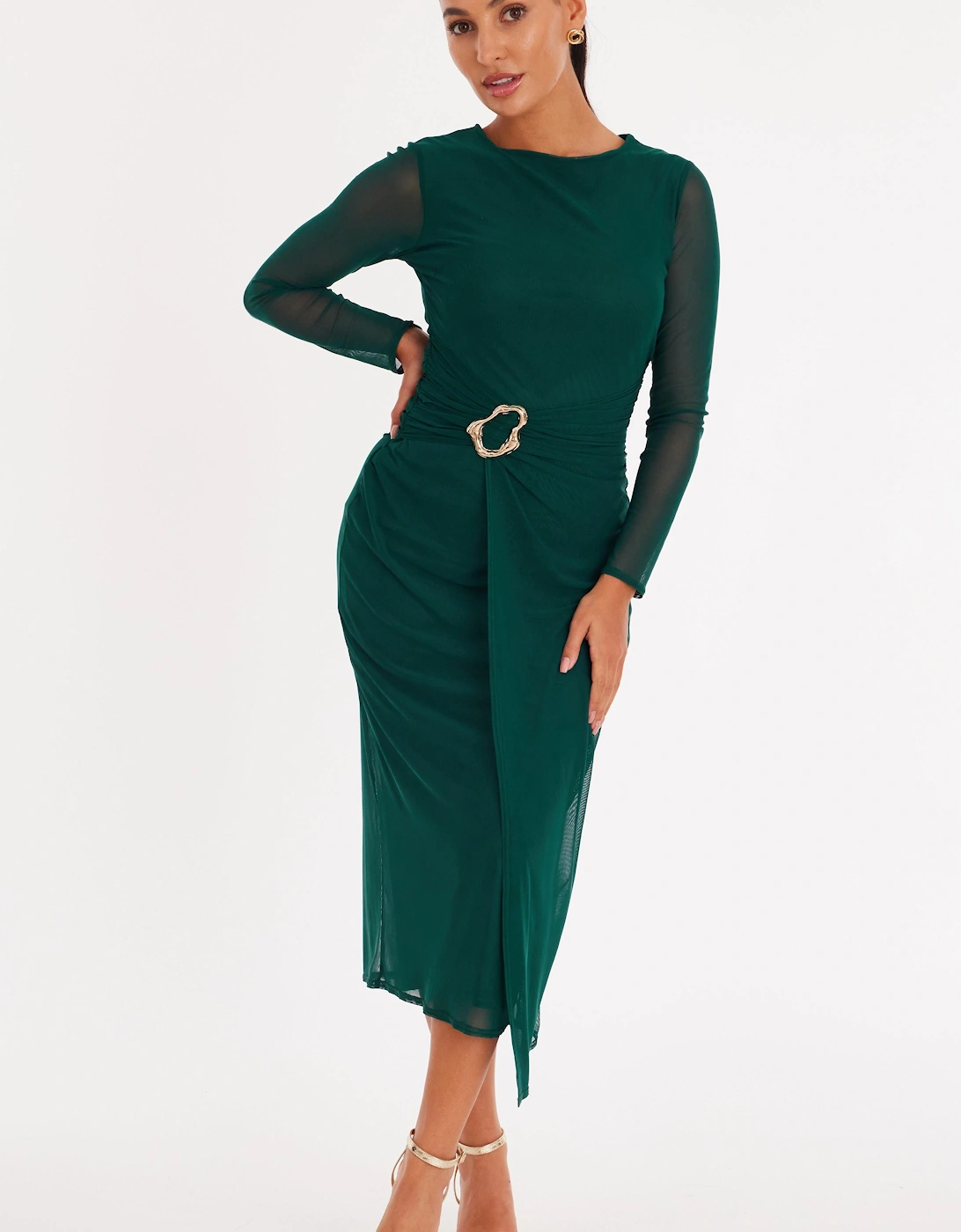 Green Petite Mesh Buckle Midaxi Dress, 2 of 1