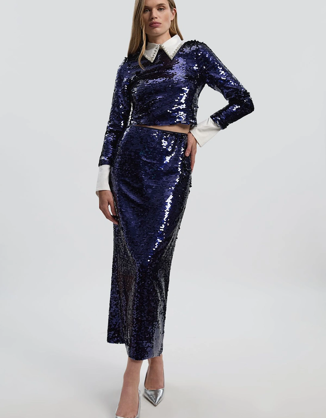 Sequin Front Split Woven Midi Skirt, 2 of 1