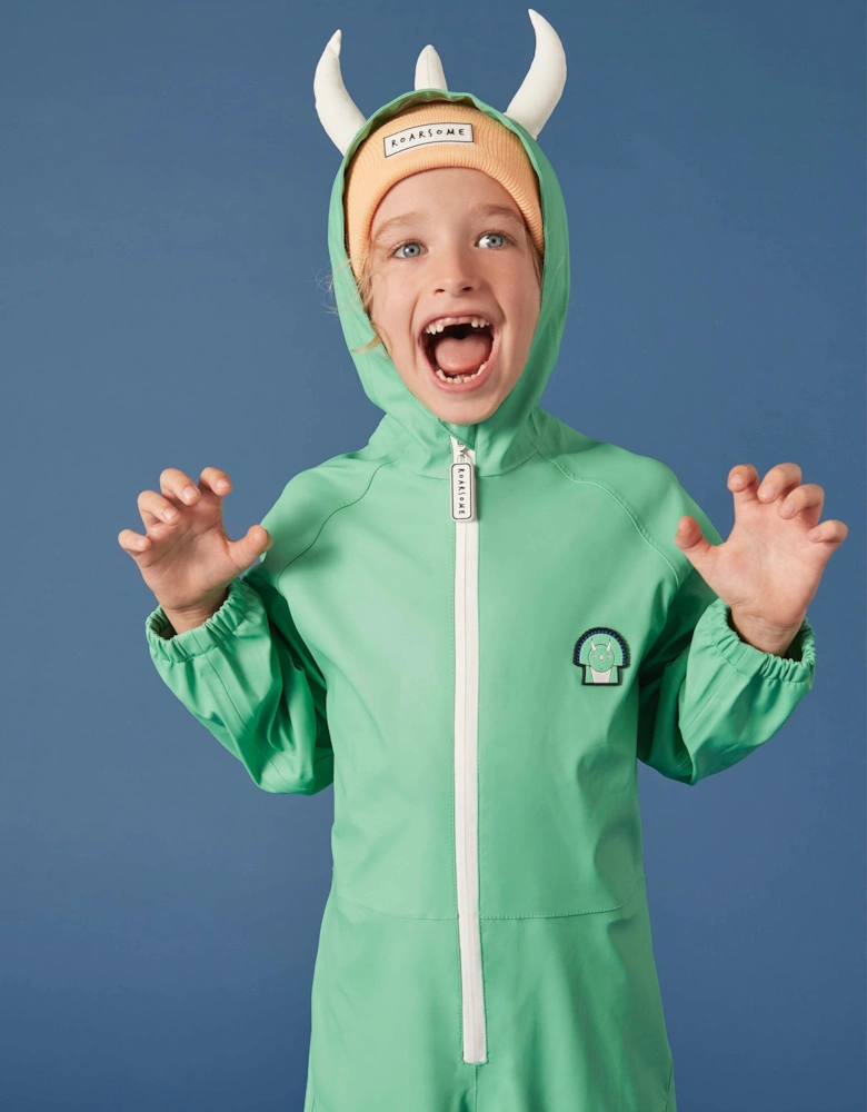 Kids Spike The Dinosaur Puddlesuit in Green