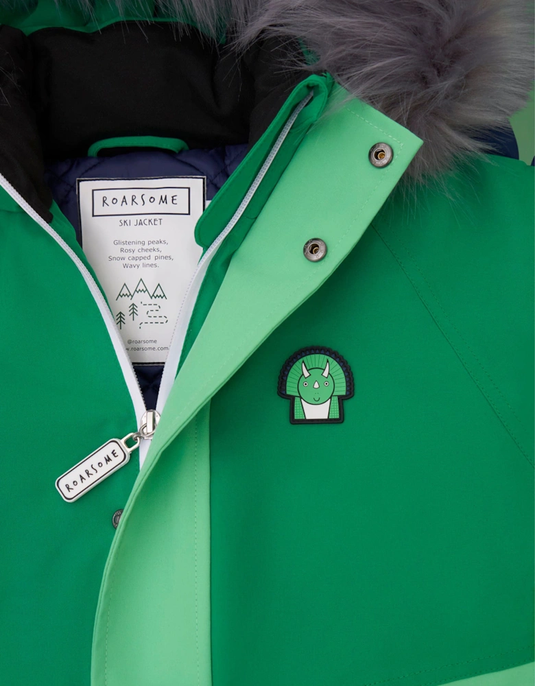 Kids Spike The Dinosaur Ski Jacket in Green