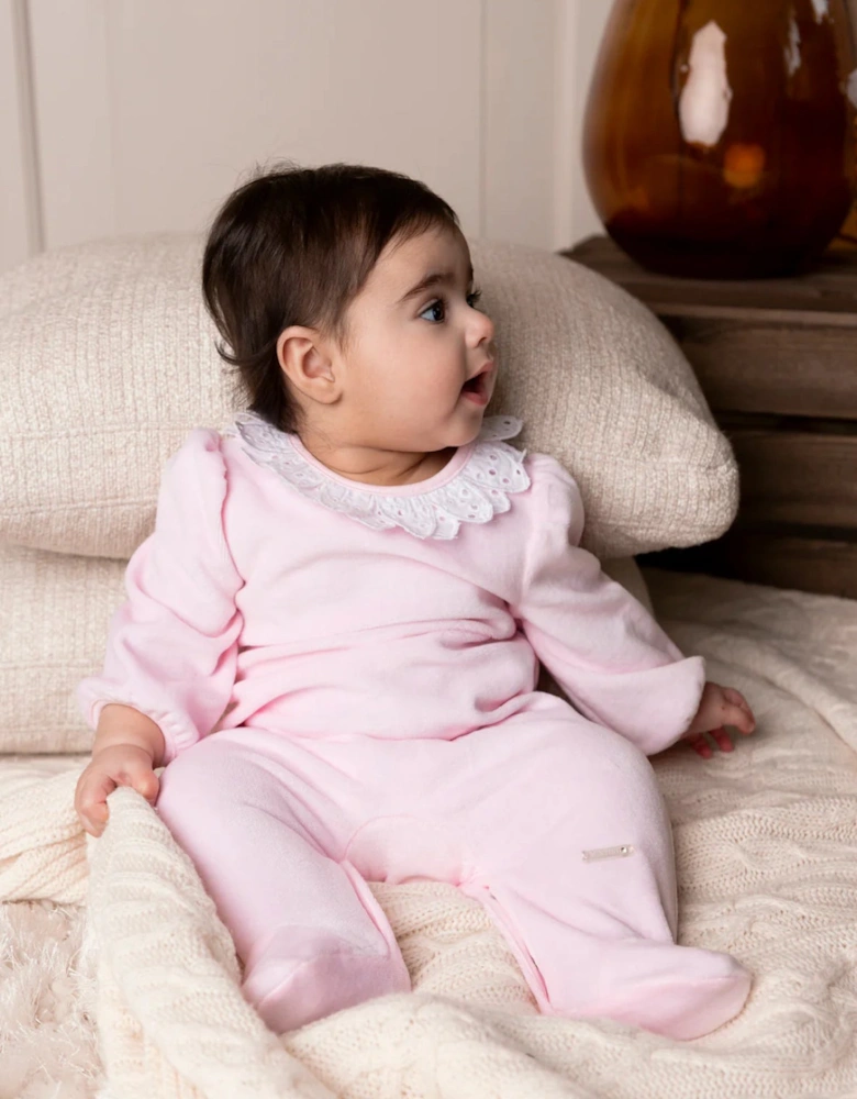 Girls Pale Pink Velour Petal Babygrow