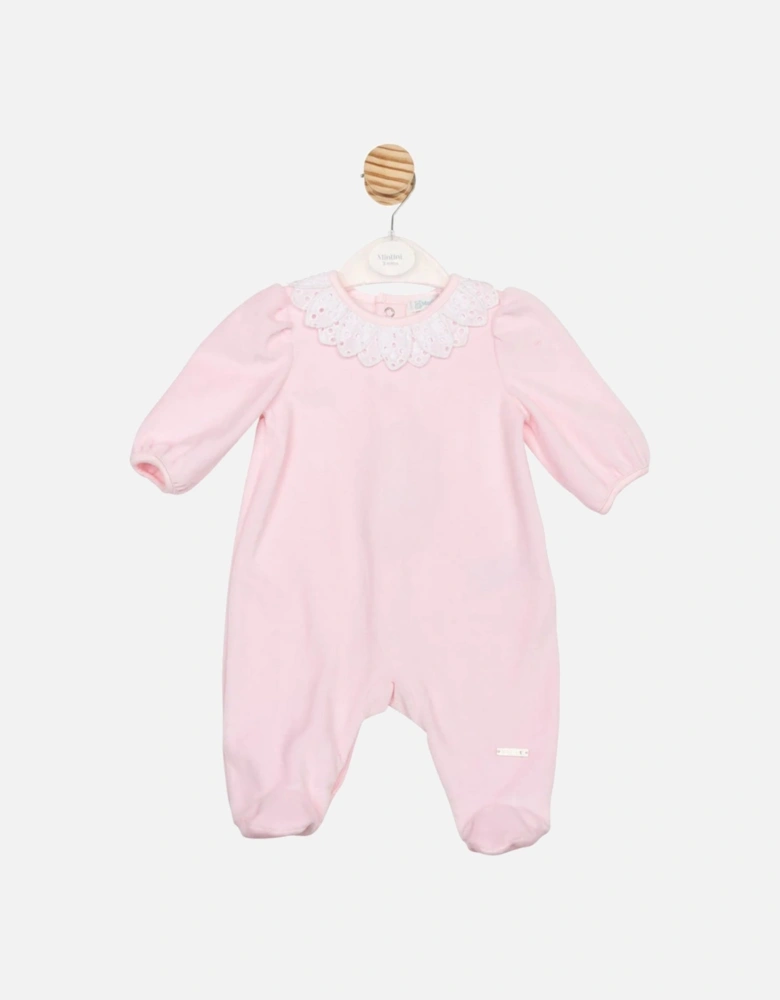 Girls Pale Pink Velour Petal Babygrow