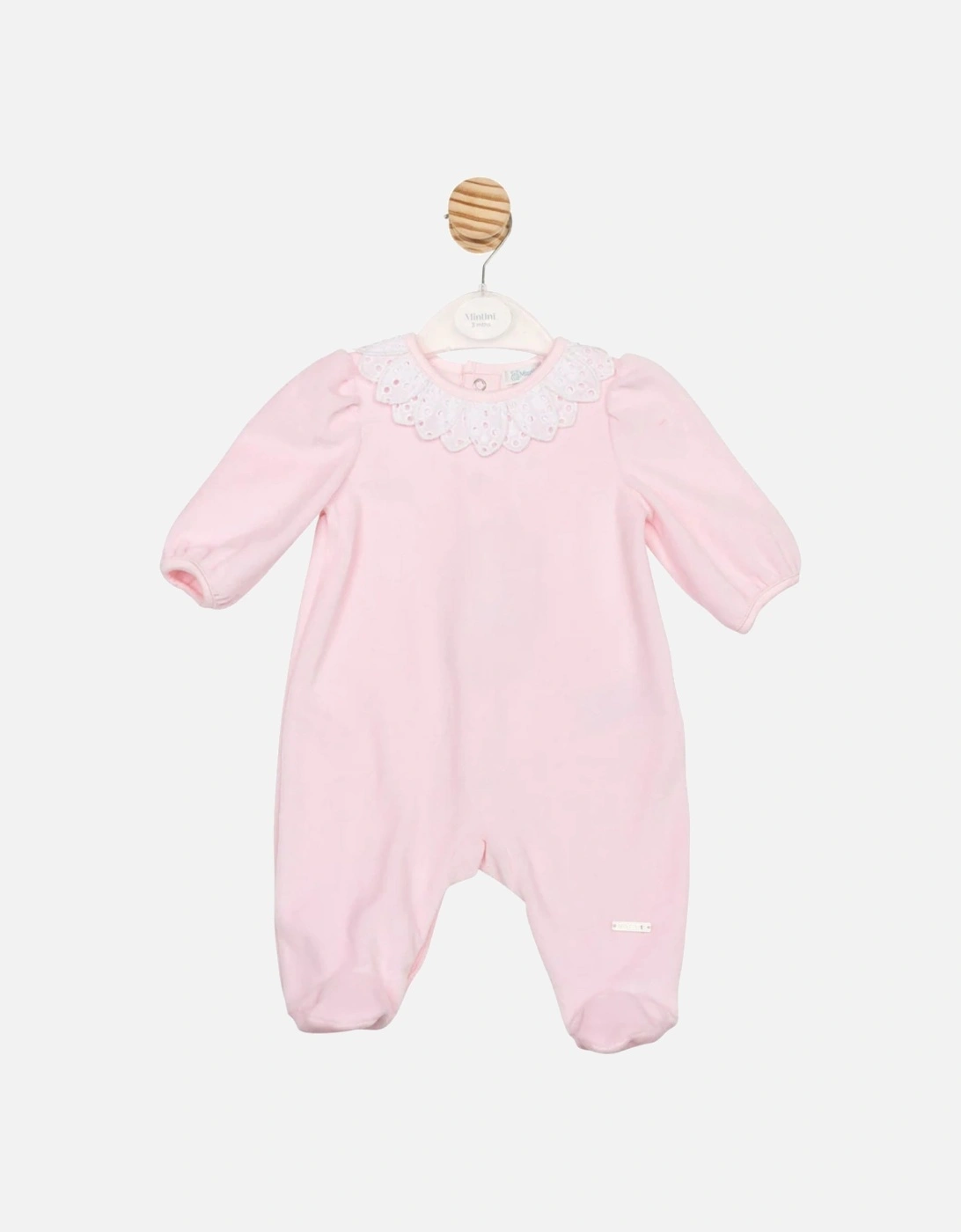Girls Pale Pink Velour Petal Babygrow, 4 of 3