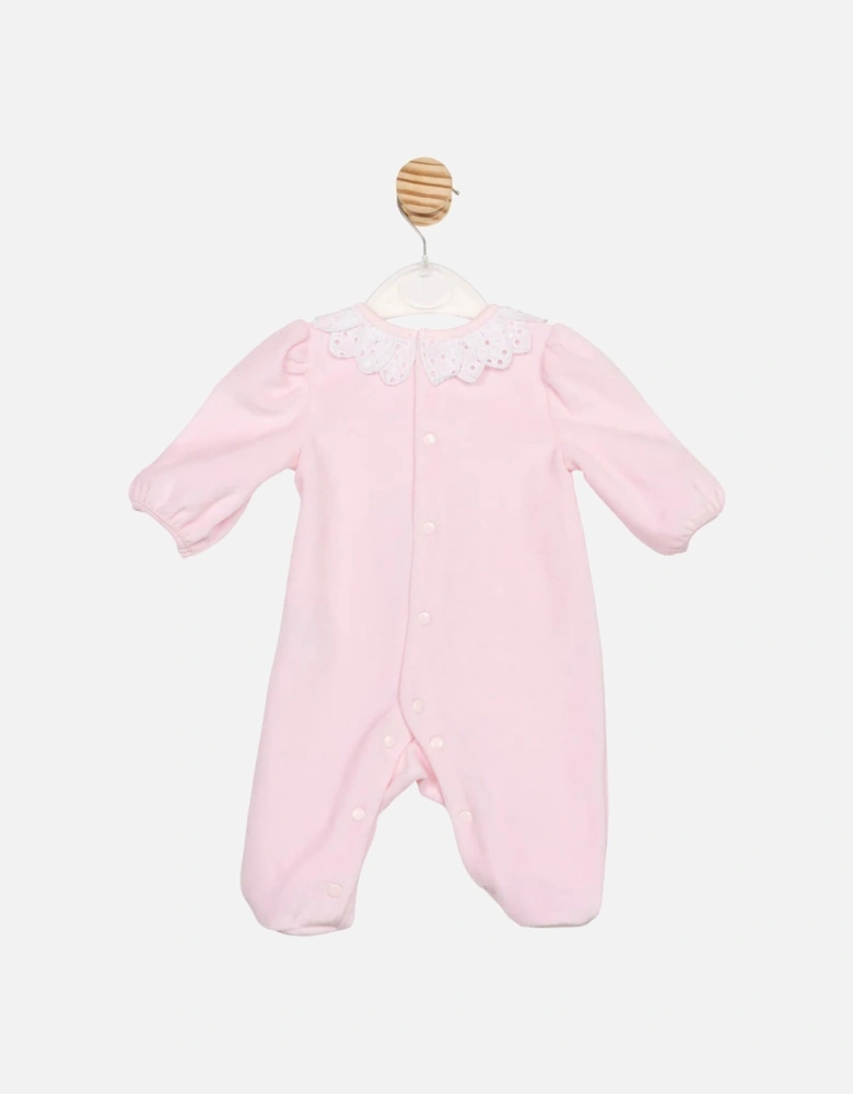 Girls Pale Pink Velour Petal Babygrow
