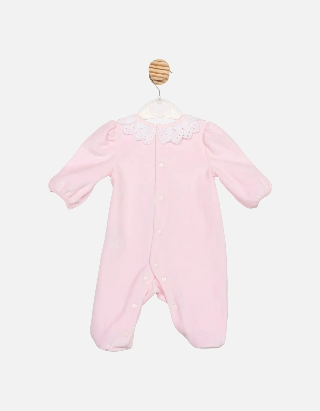 Girls Pale Pink Velour Petal Babygrow