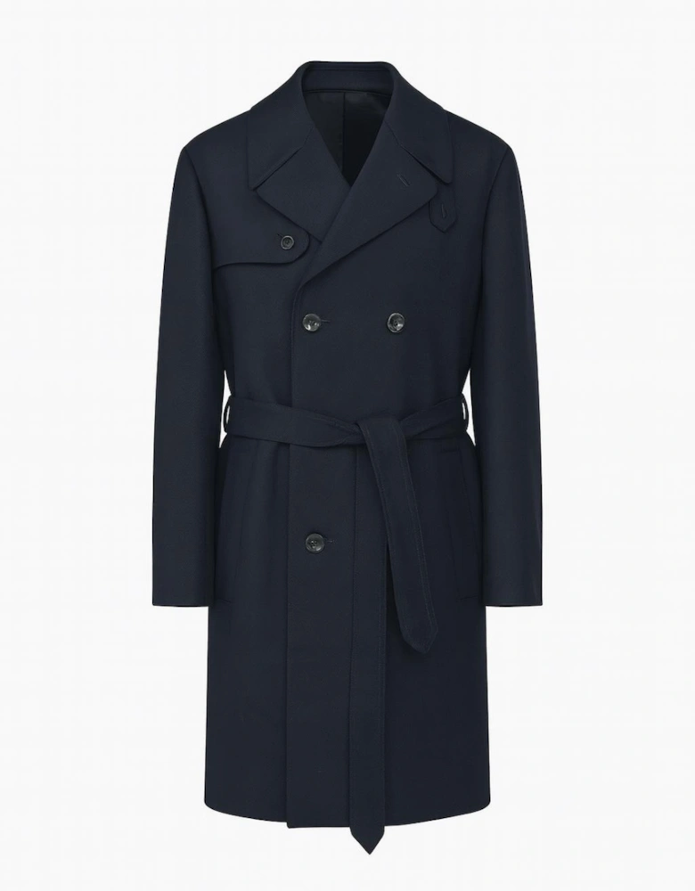 Men's Navy Wool Trench Overcoat