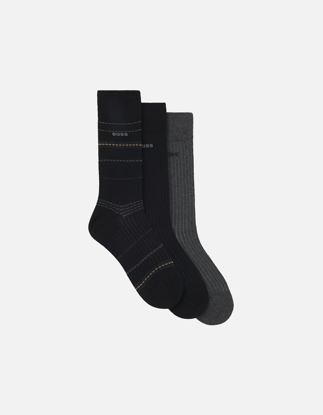 BOSS 3-Pack RS Rib Stripe Socks, Black, 2 of 1