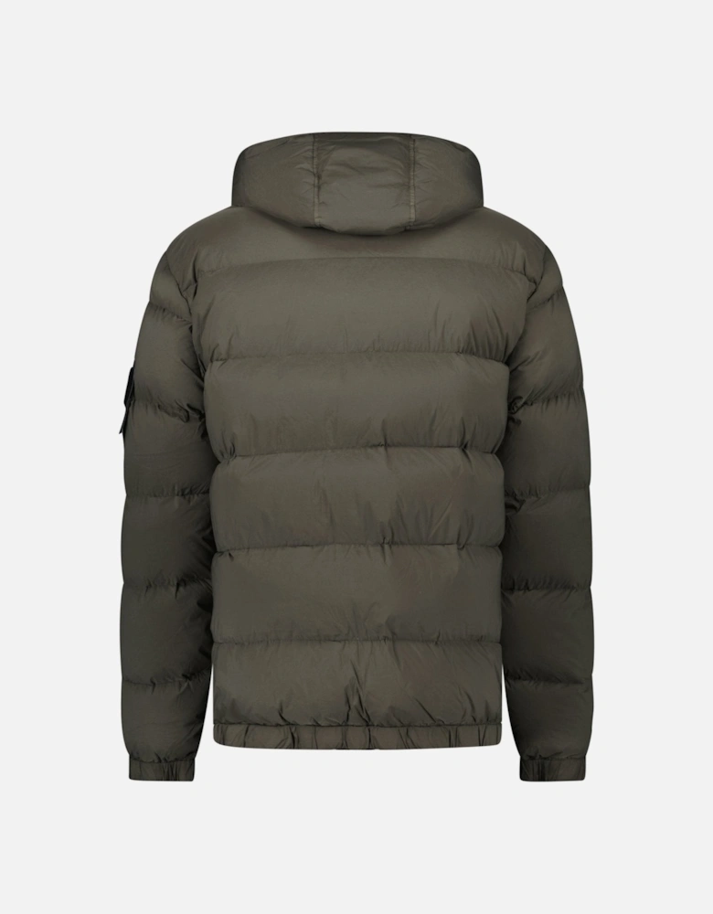 Hooded Down Jacket with Seamless Feather Tunnels in Military Green