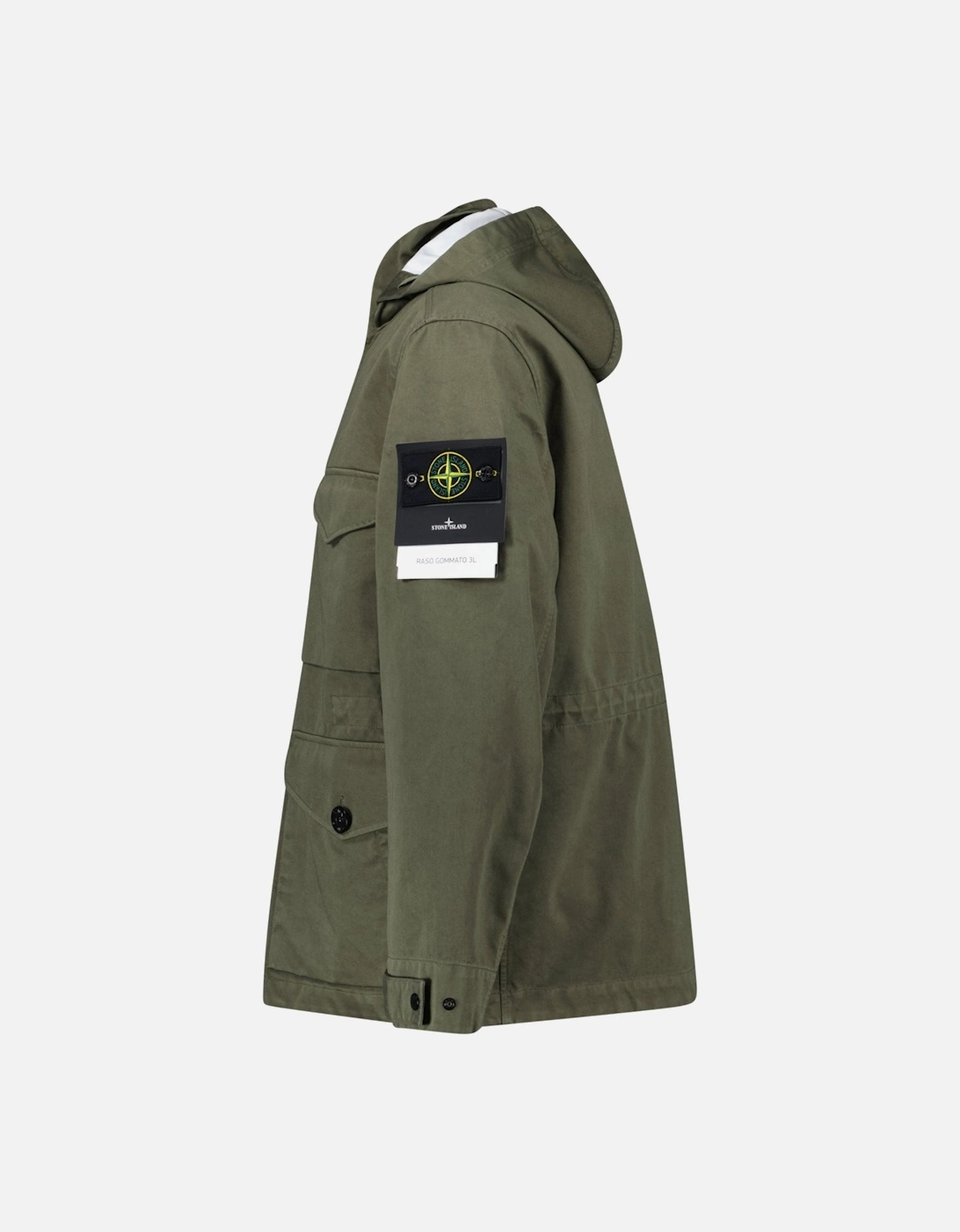 Drawstring-Hood Regular-Fit Cotton Jacket in Military Green