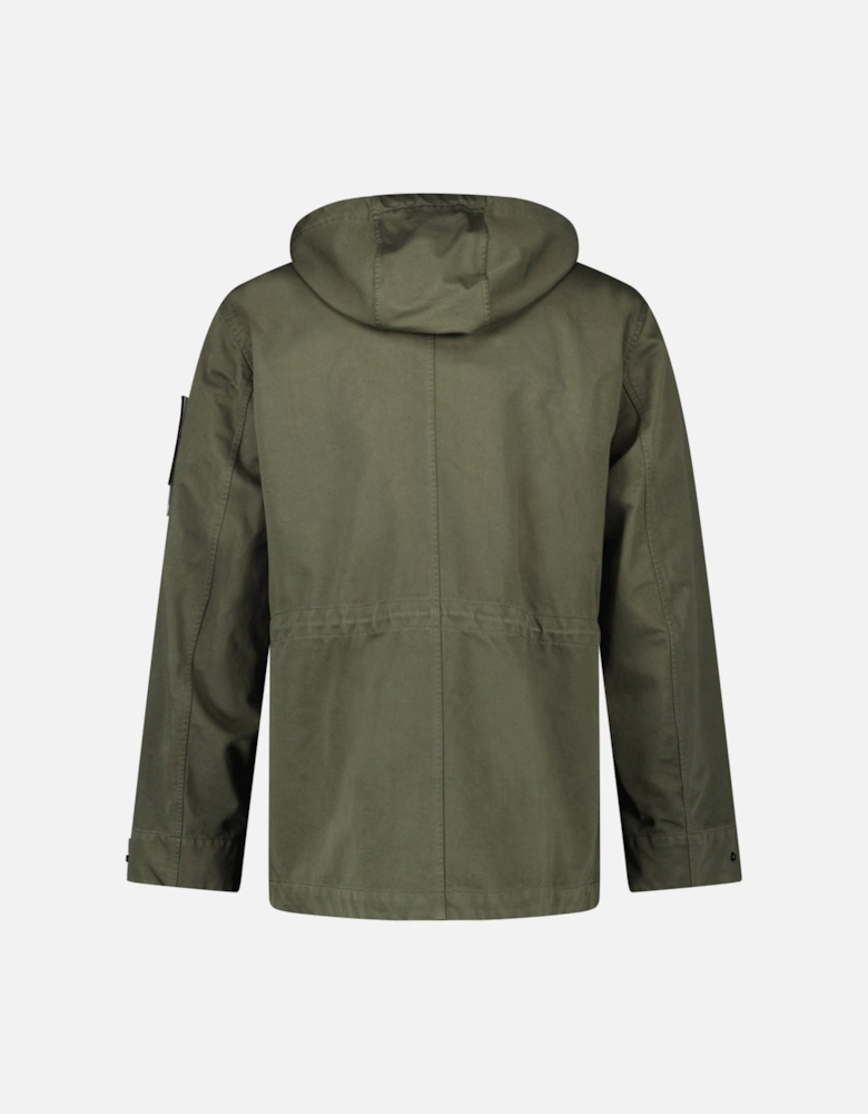 Drawstring-Hood Regular-Fit Cotton Jacket in Military Green