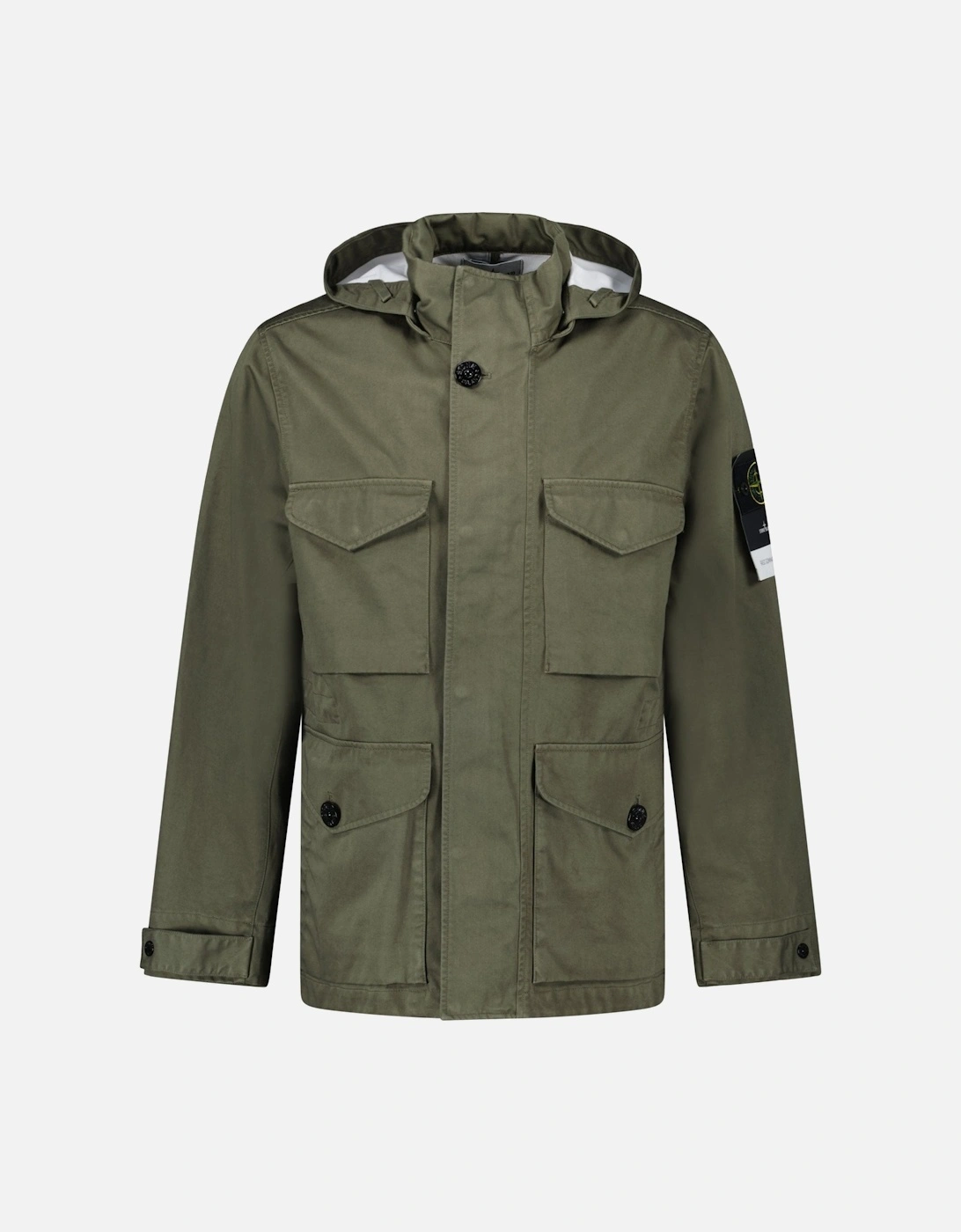 Drawstring-Hood Regular-Fit Cotton Jacket in Military Green, 4 of 3