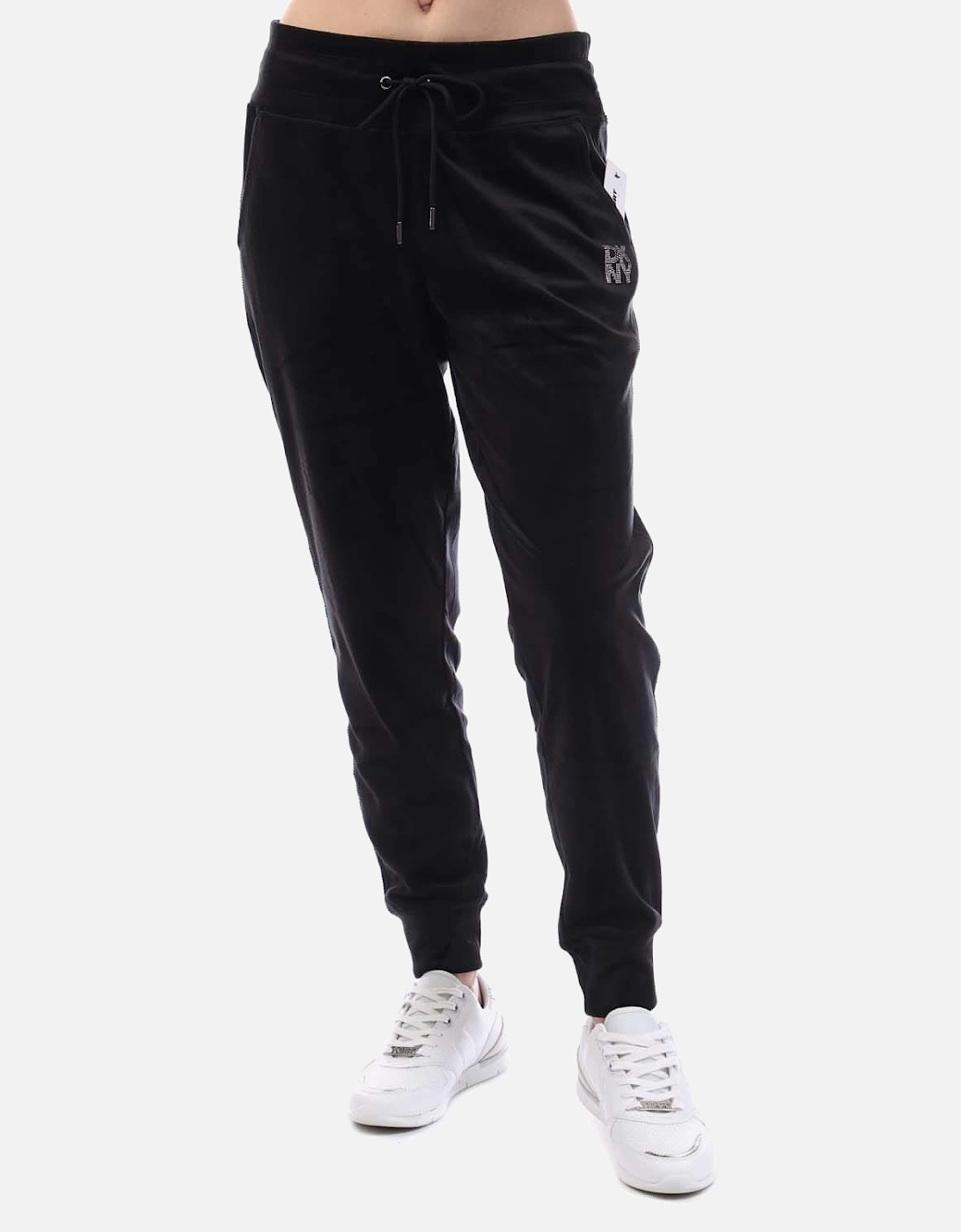 DKNY Women's Rhinestone Logo Jog Pants - Black - Size: L