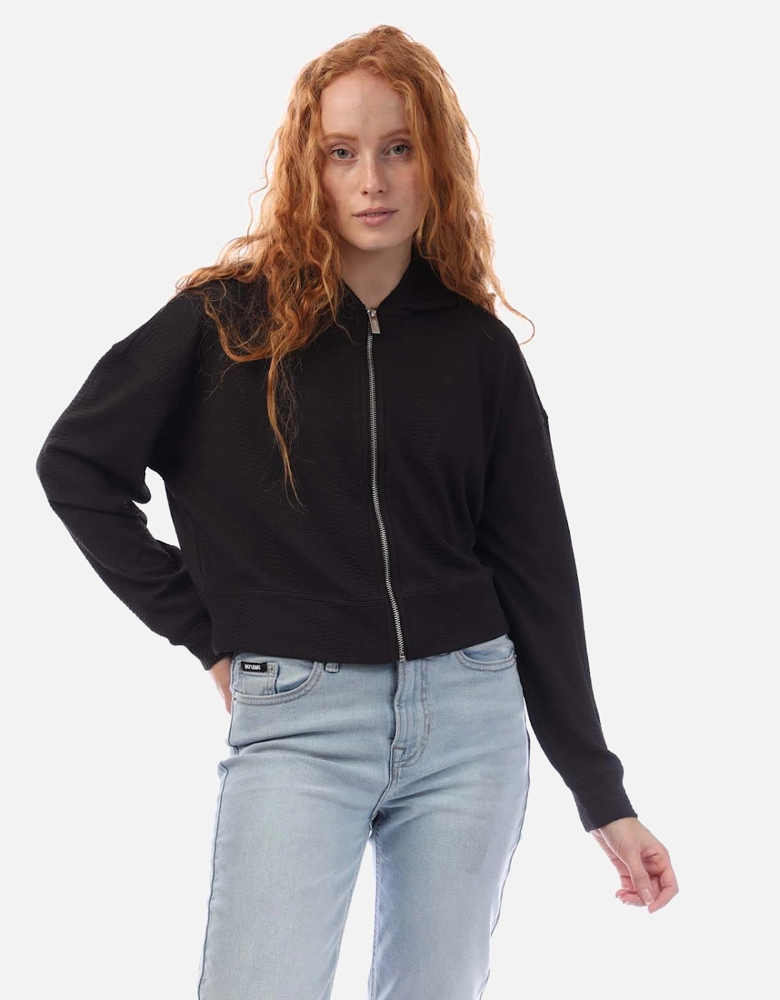 DKNY Women's Snake Jacquard Full Zip Hoodie - Black - Size: 14