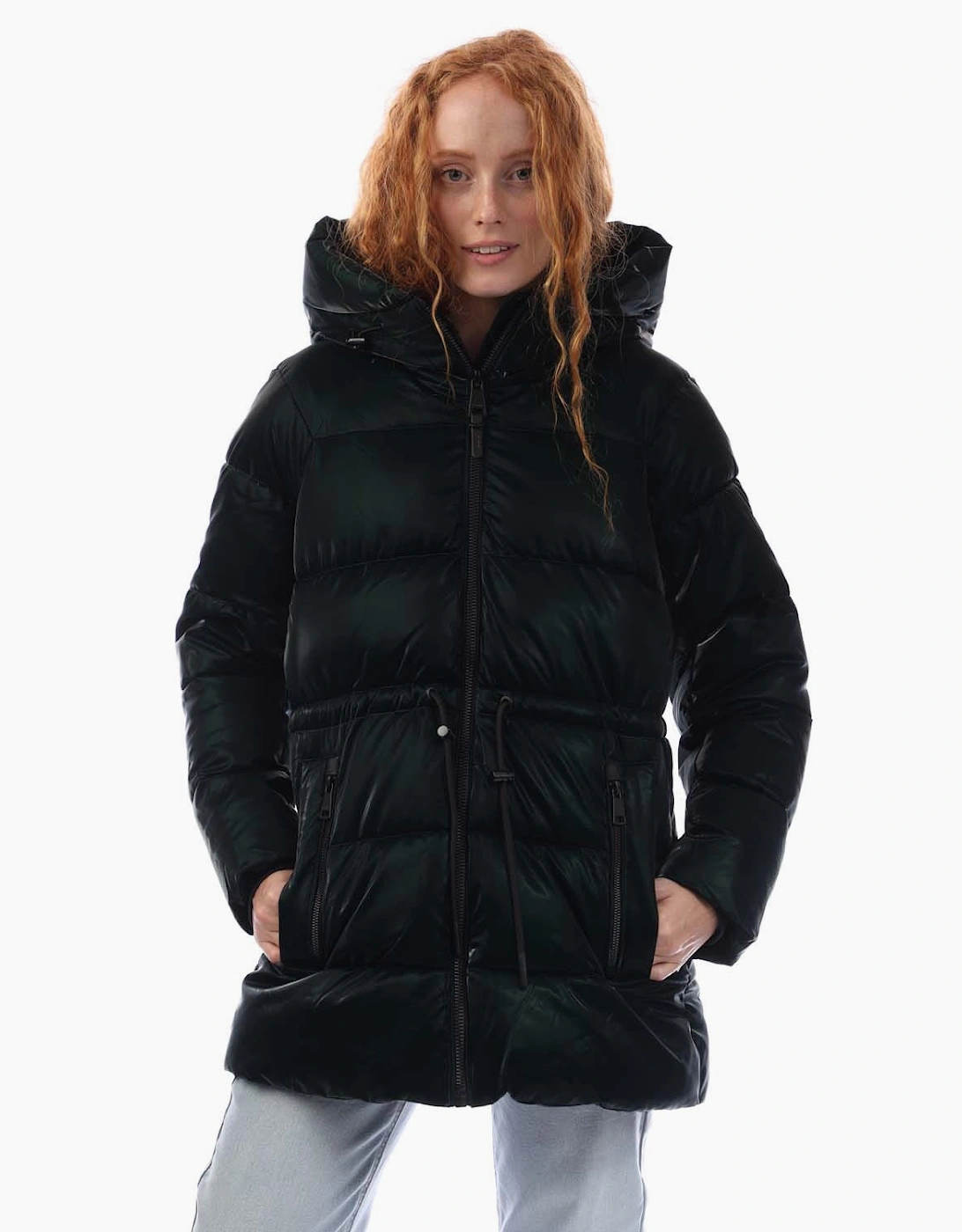 DKNY Women's Zip Front Drawcord Puffer Jacket - Green - Size: 18/16
