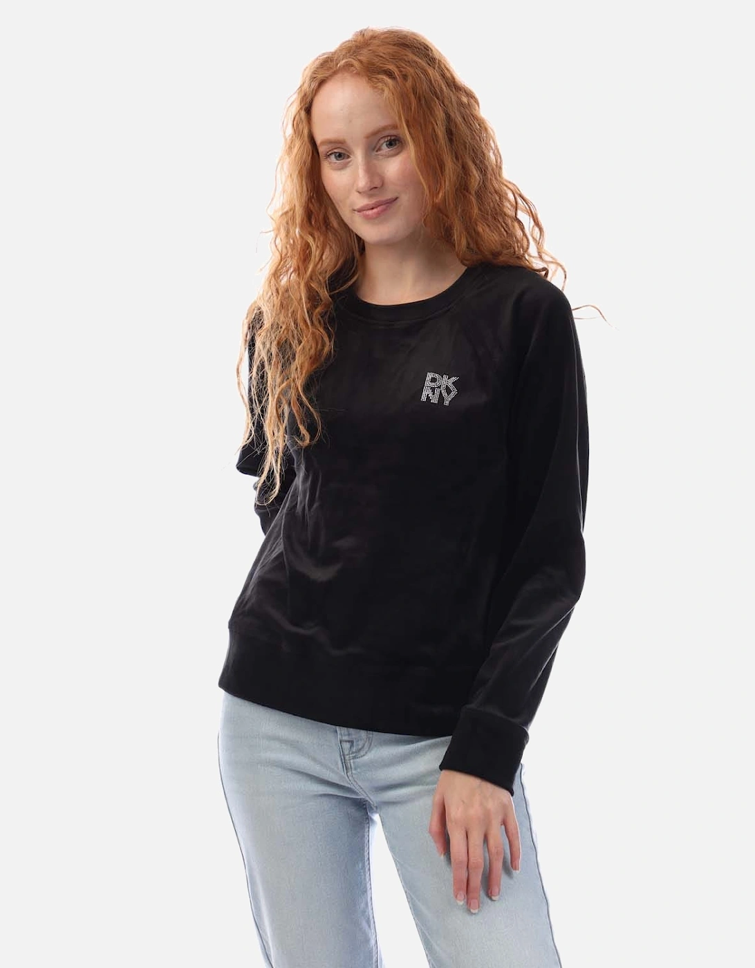 Rhinestone Velour Logo Crew Neck Sweatshirt, 5 of 4