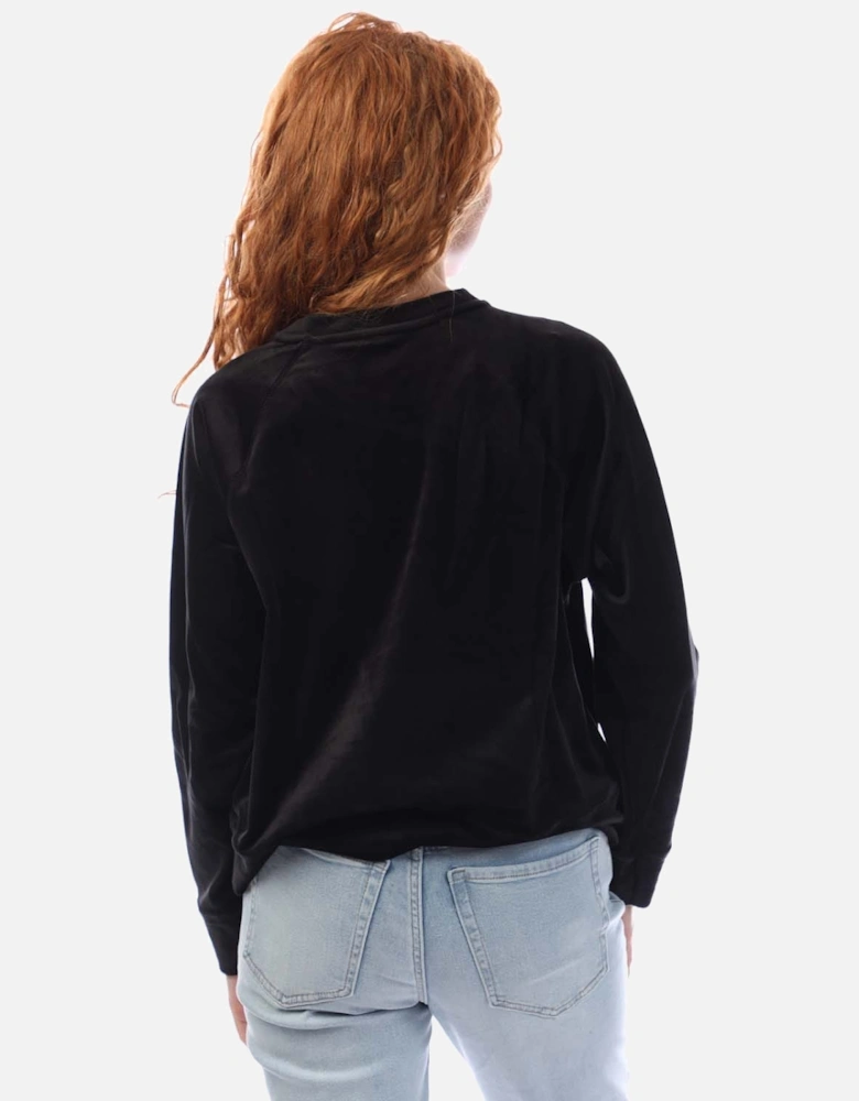 Rhinestone Velour Logo Crew Neck Sweatshirt