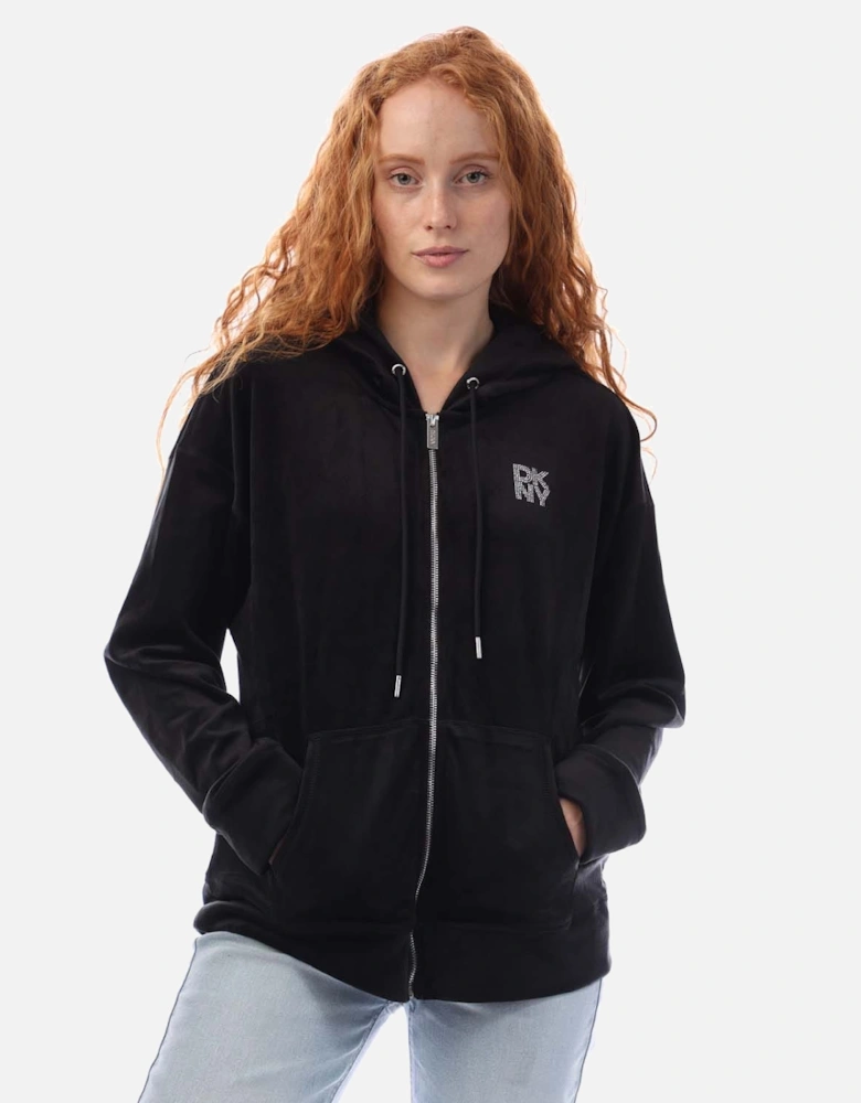 Full Zip Rhinestone Logo Velour Hoody
