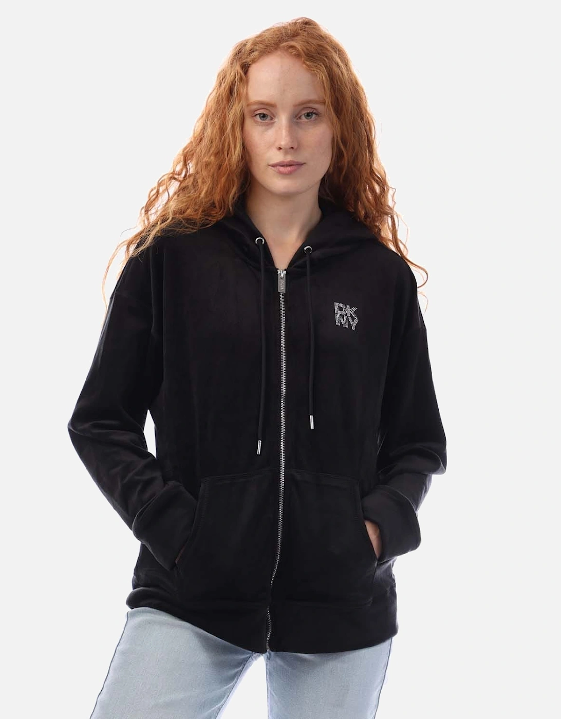 Full Zip Rhinestone Logo Velour Hoody, 5 of 4