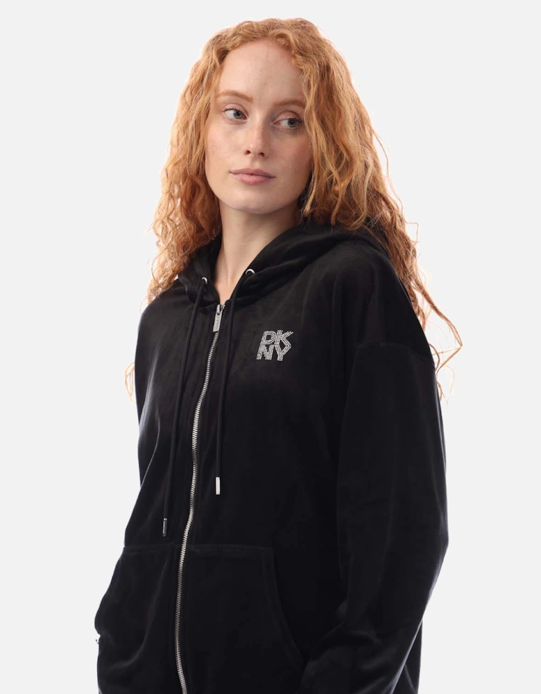 Full Zip Rhinestone Logo Velour Hoody