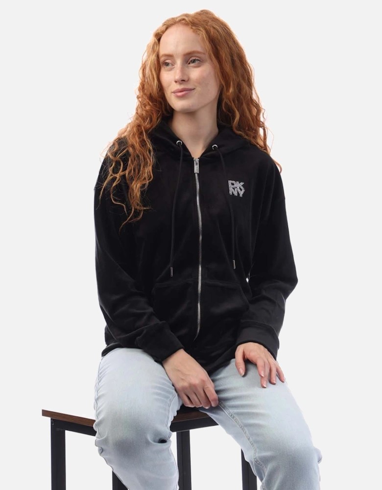 Full Zip Rhinestone Logo Velour Hoody