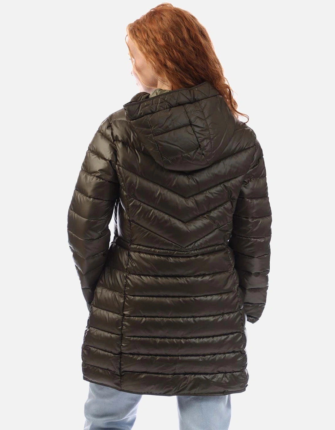 Zip Front Puffer Jacket With Cinched Waist