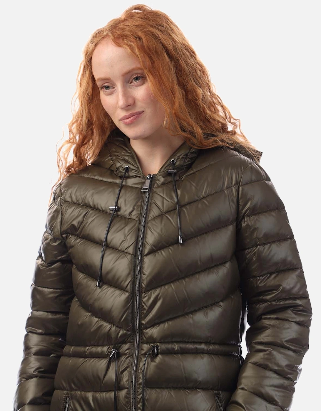 Zip Front Puffer Jacket With Cinched Waist