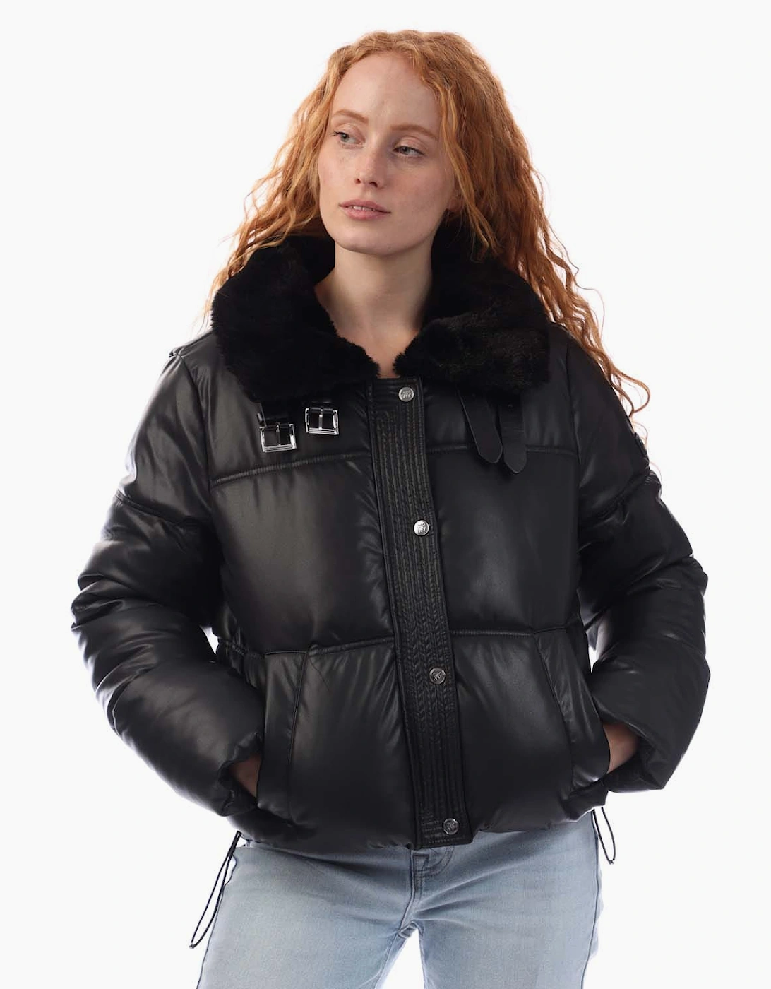 DKNY Women's Zip Front with Collar Puffer Jacket - Black - Size: 12
