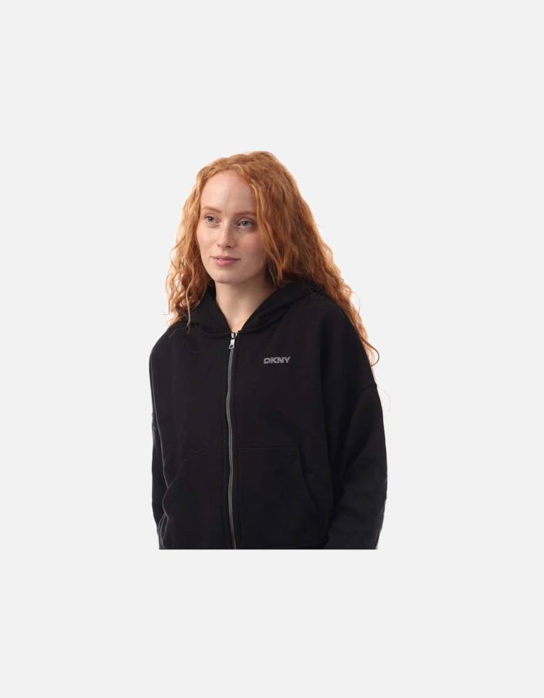 Mixed Rhinestone Stud Logo Full Zip Hoodie