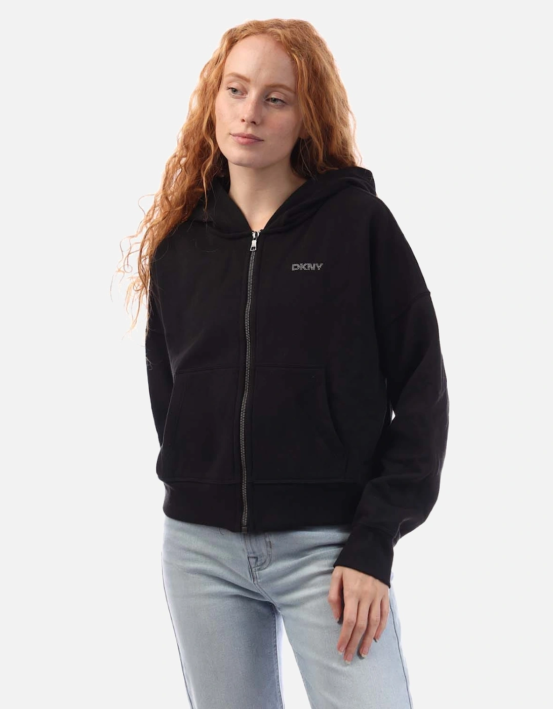Mixed Rhinestone Stud Logo Full Zip Hoodie, 5 of 4