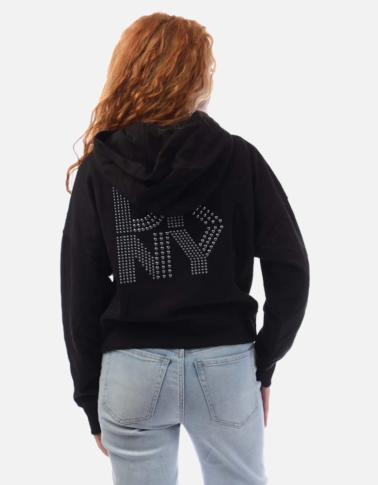 Mixed Rhinestone Stud Logo Full Zip Hoodie