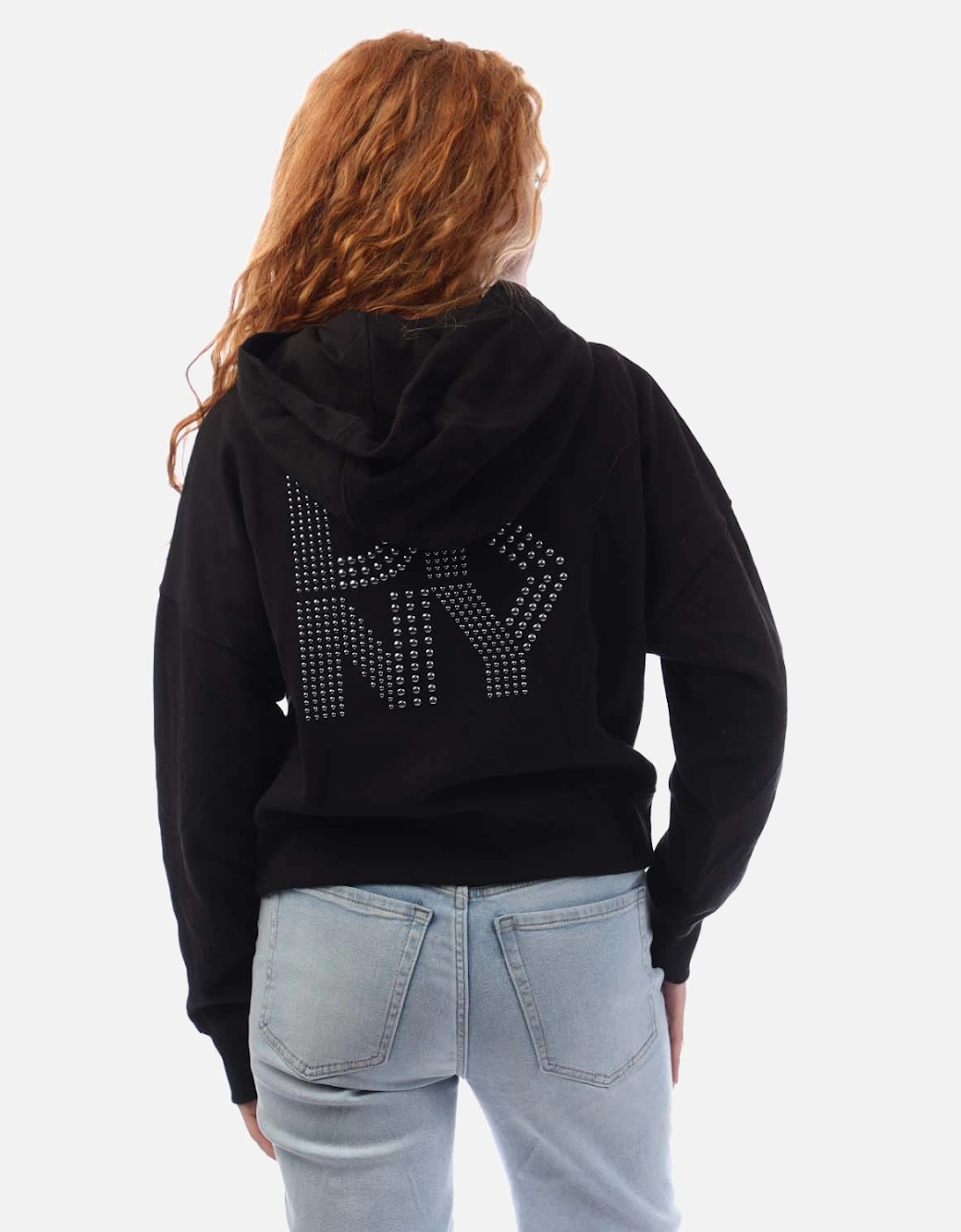 Mixed Rhinestone Stud Logo Full Zip Hoodie
