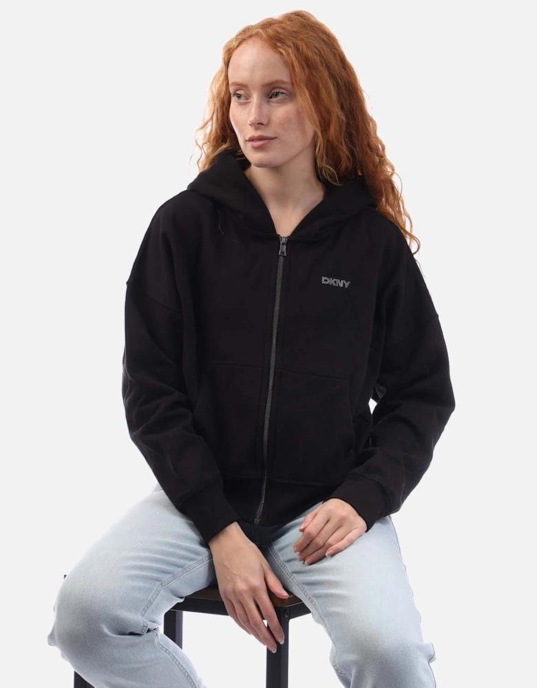 Mixed Rhinestone Stud Logo Full Zip Hoodie