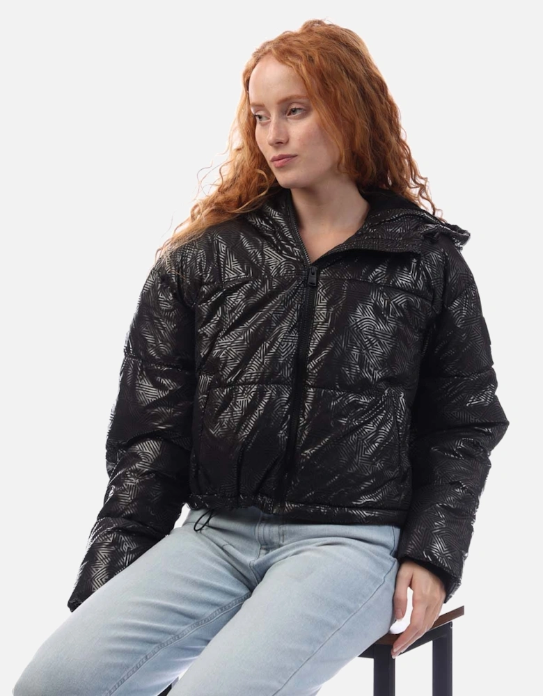 Crosswalk-Print Cropped Hooded Jacket