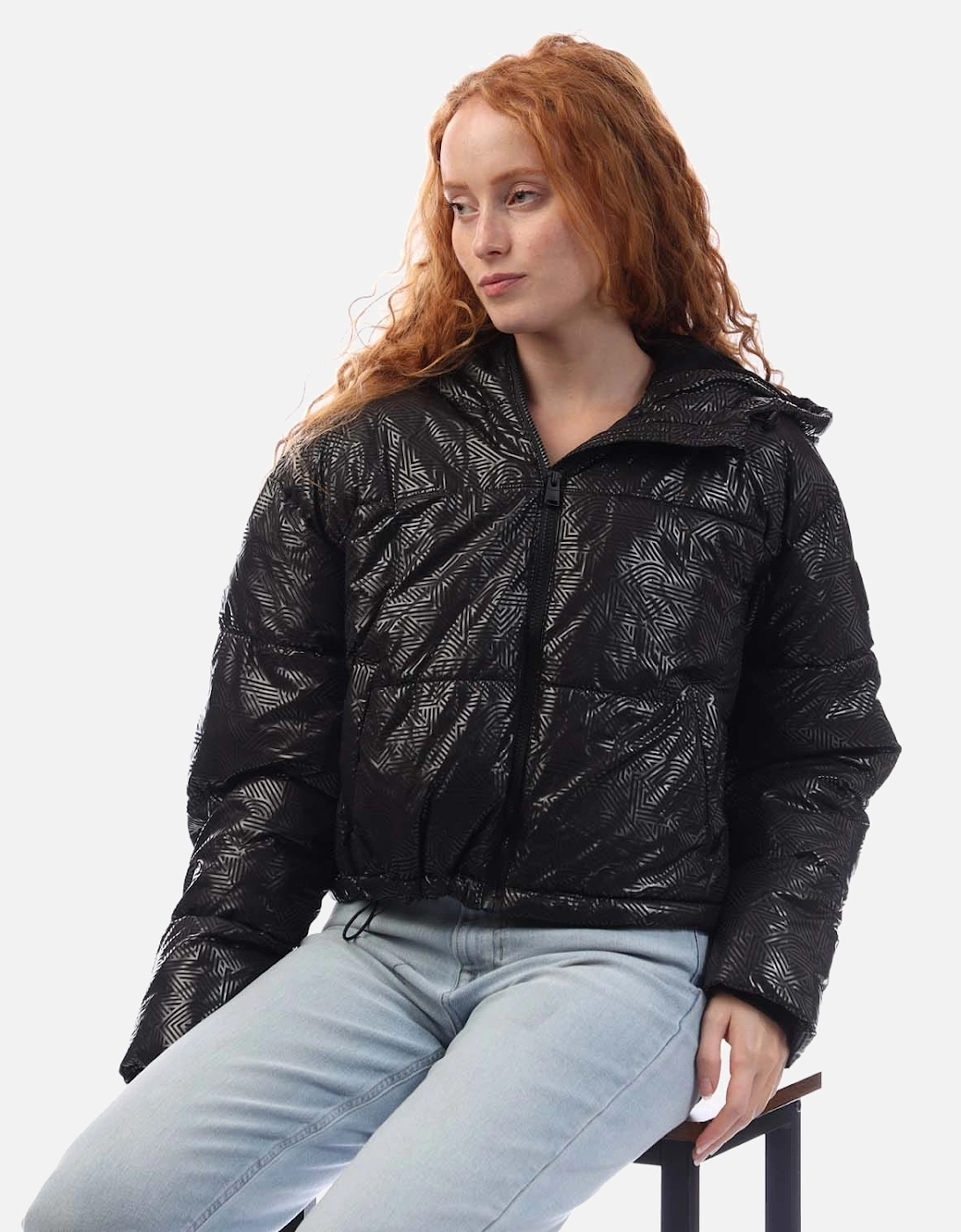 Crosswalk-Print Cropped Hooded Jacket