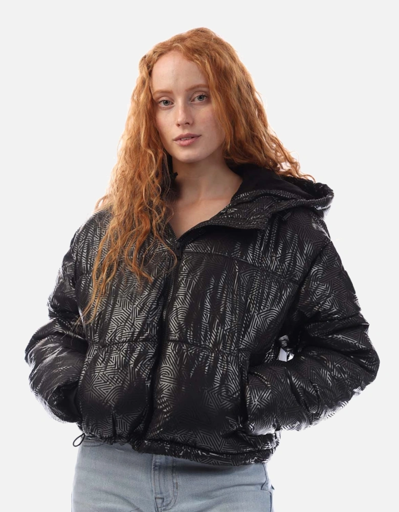 Crosswalk-Print Cropped Hooded Jacket