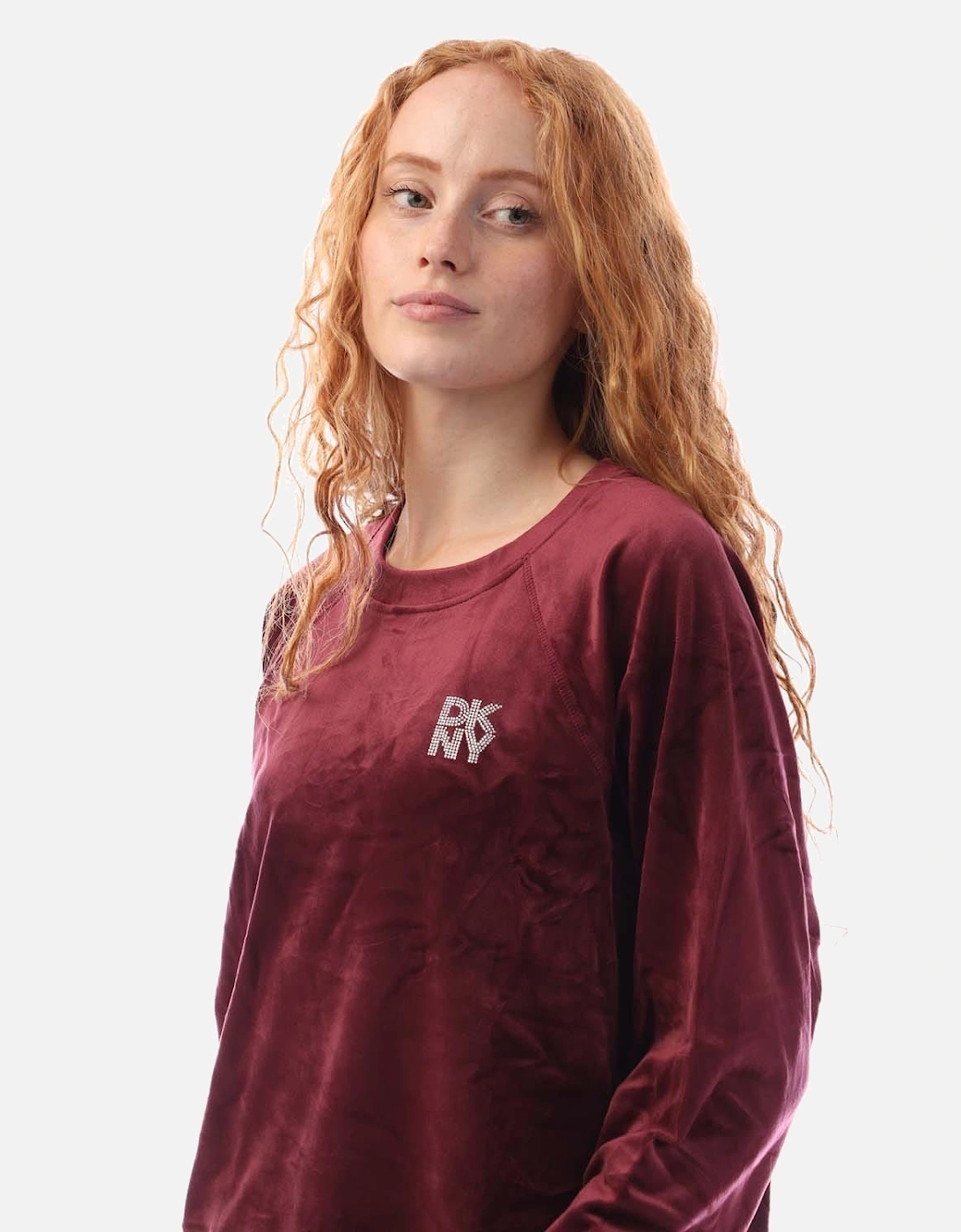 Rhinestone Velour Logo Crew Neck Sweatshirt