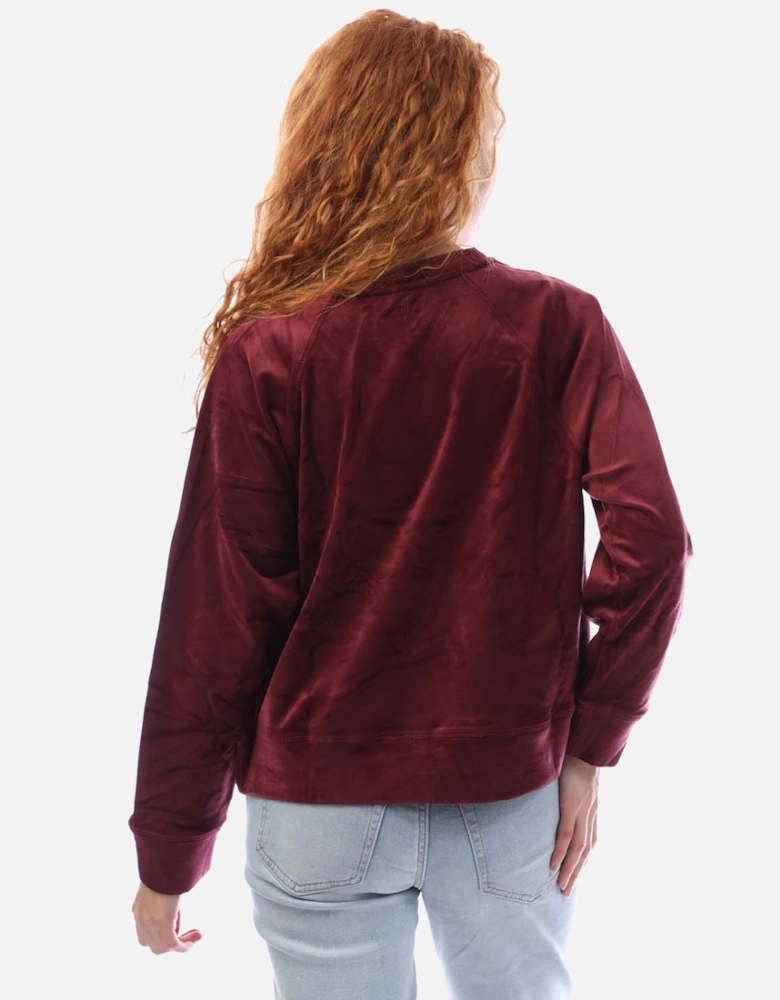 Rhinestone Velour Logo Crew Neck Sweatshirt