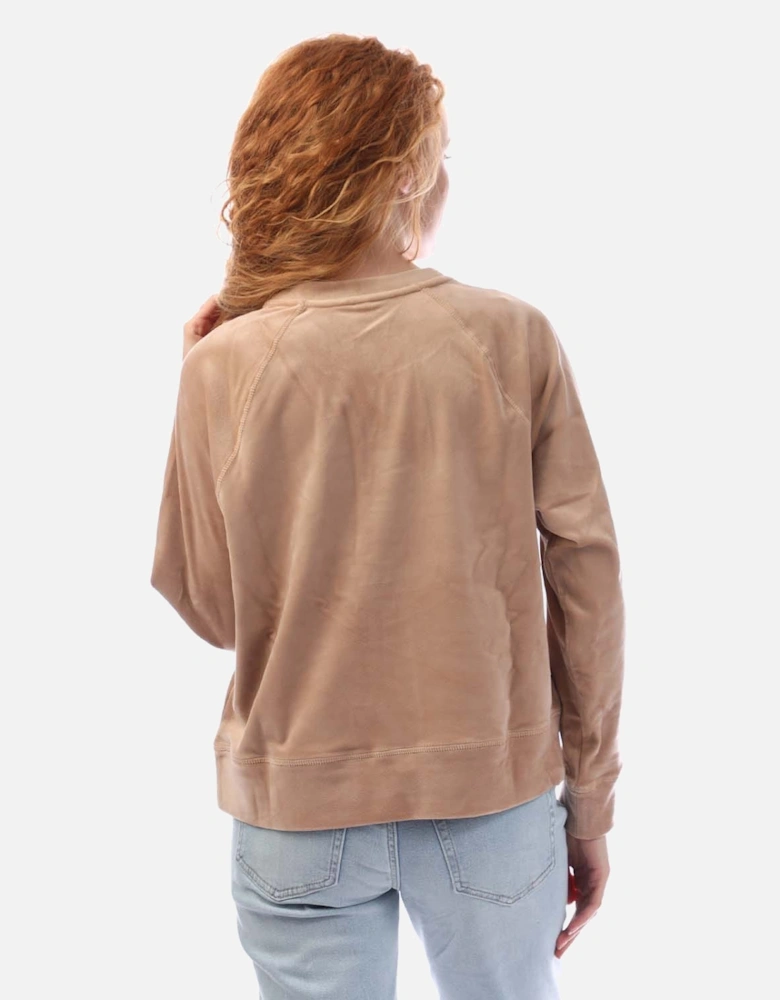 Rhinestone Velour Logo Crew Neck Sweatshirt