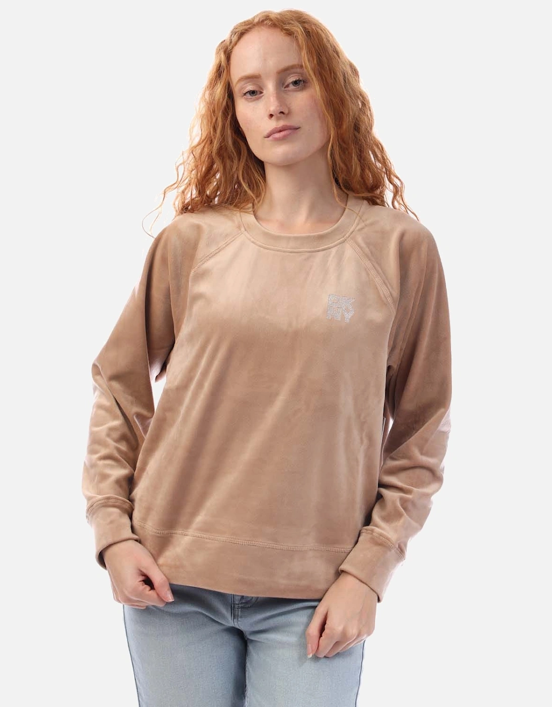 Rhinestone Velour Logo Crew Neck Sweatshirt, 5 of 4