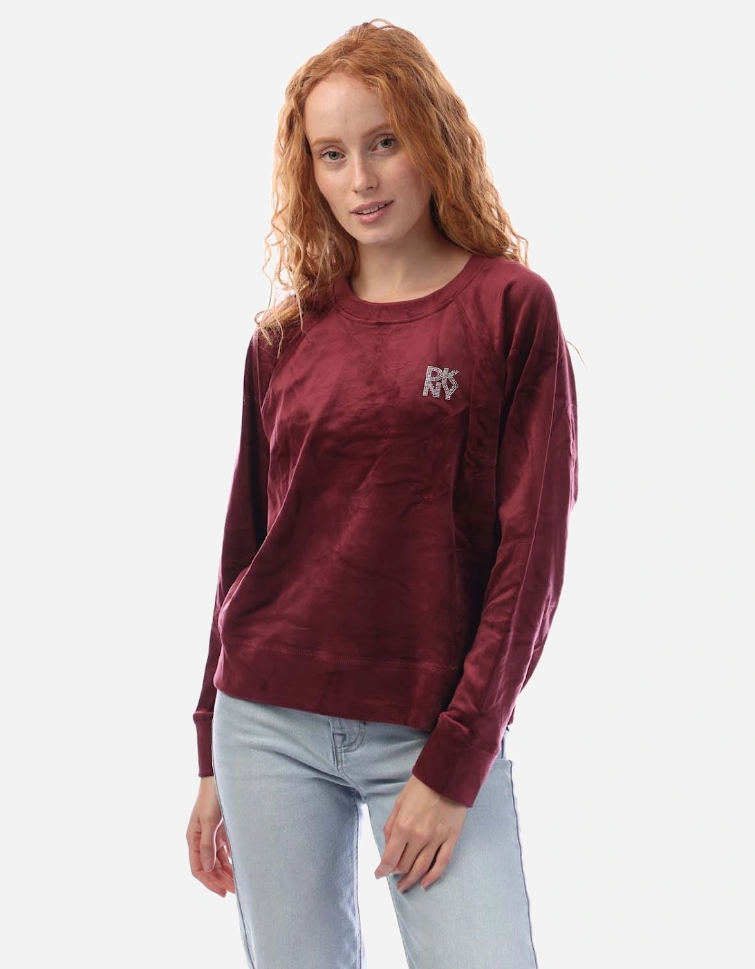 Rhinestone Velour Logo Crew Neck Sweatshirt, 5 of 4