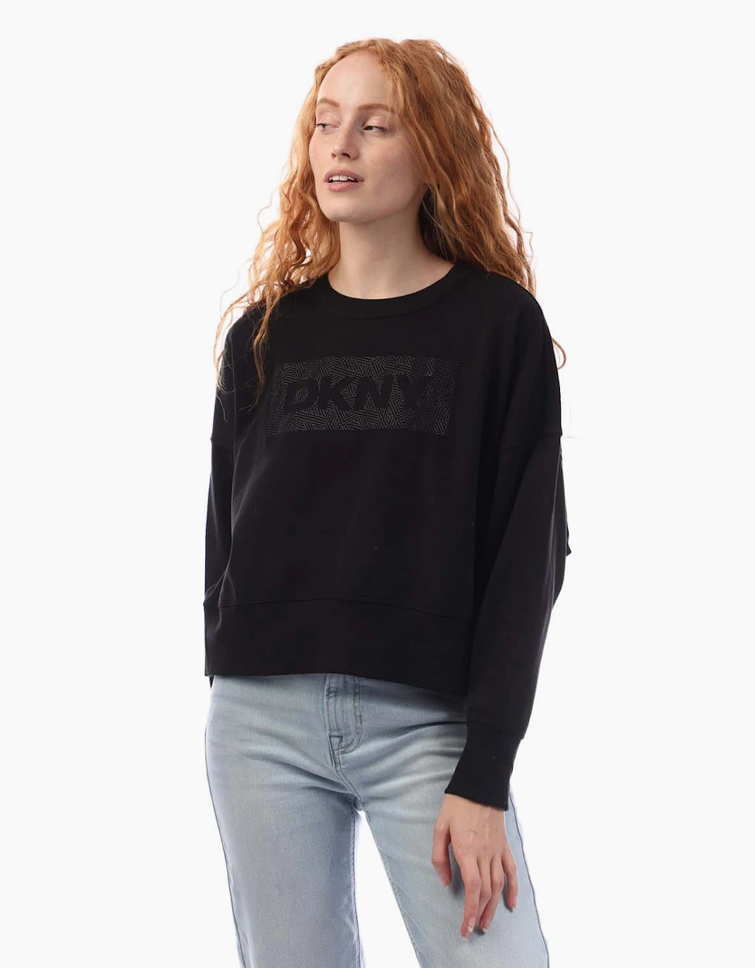 DKNY Women's Rhinestone Crosswalk Crew Sweatshirt - Black - Size: L