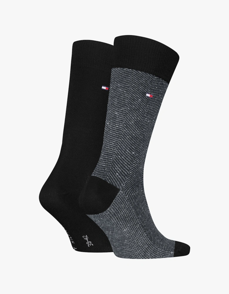 2 Pack Nappy Herringbone Mens Socks Black