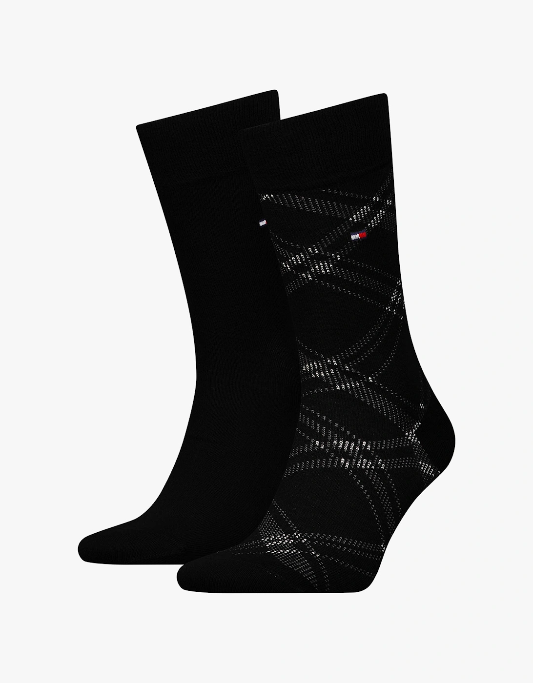 Men's Tommy Hilfiger 2 Pack Check Mens Socks Black - Size: 9/9.5/11/10.5/10/11.5/12