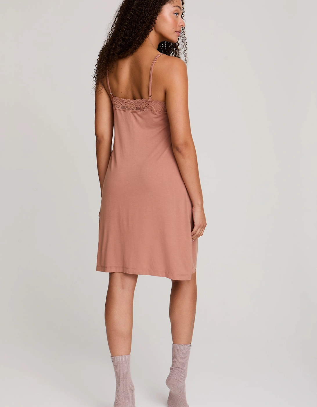 Bamboo Lace Chemise Nightdress in Mocha