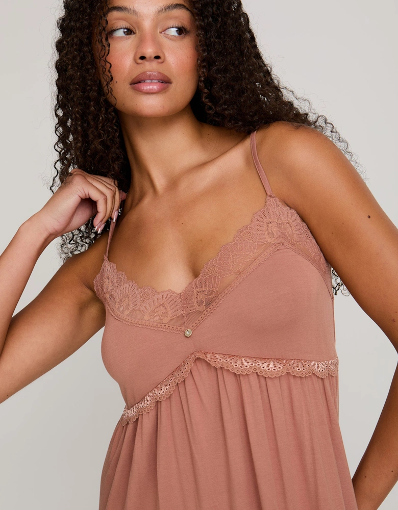 Bamboo Lace Chemise Nightdress in Mocha