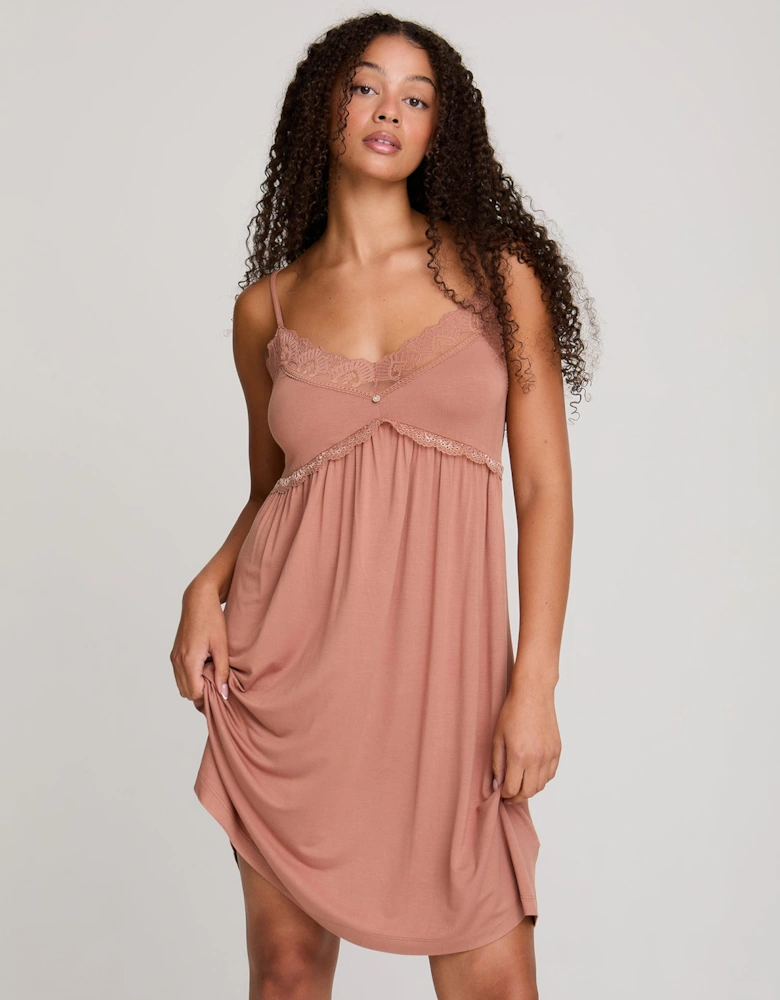 Bamboo Lace Chemise Nightdress in Mocha