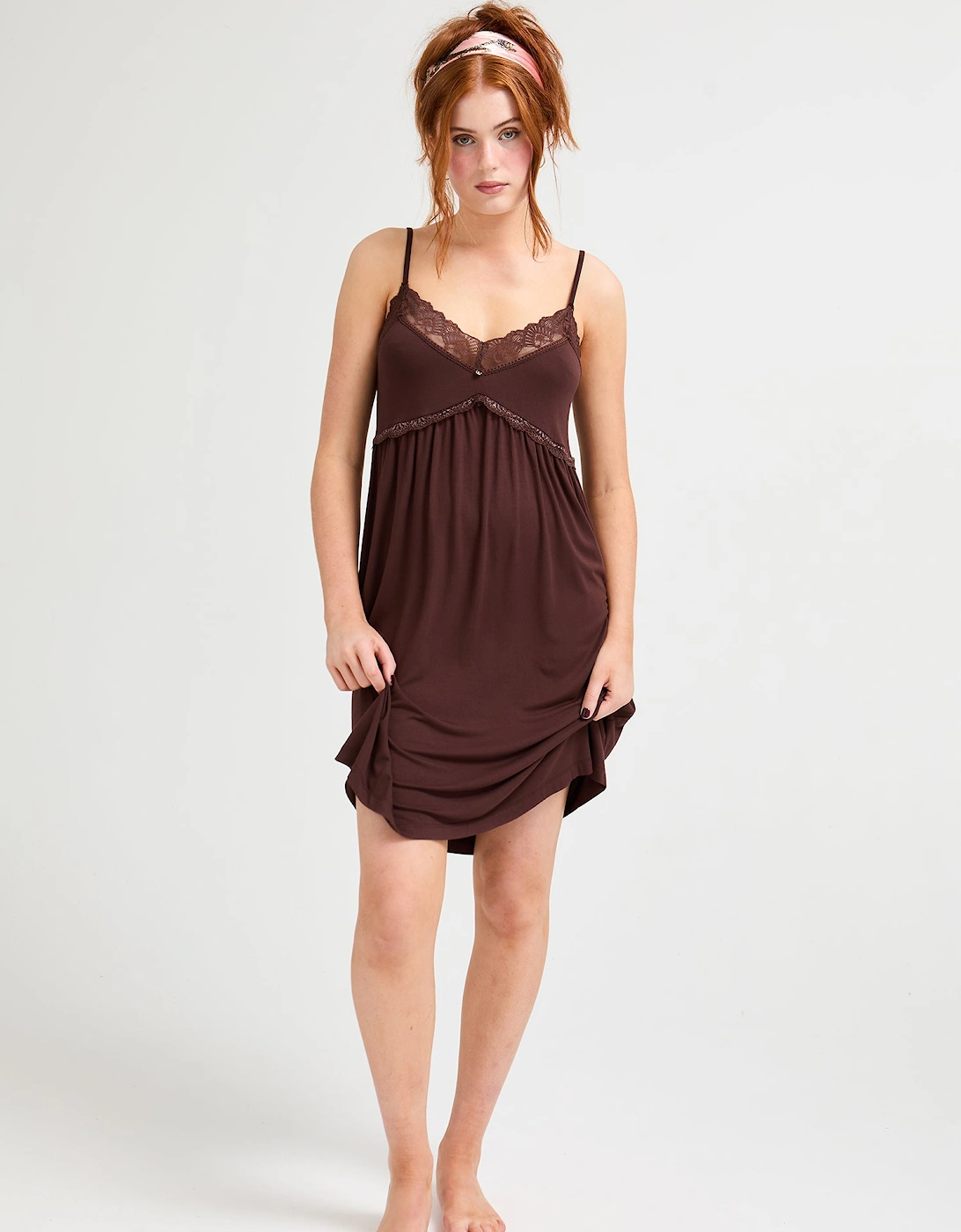 Bamboo Lace Chemise Nightdress in Chocolate, 5 of 4