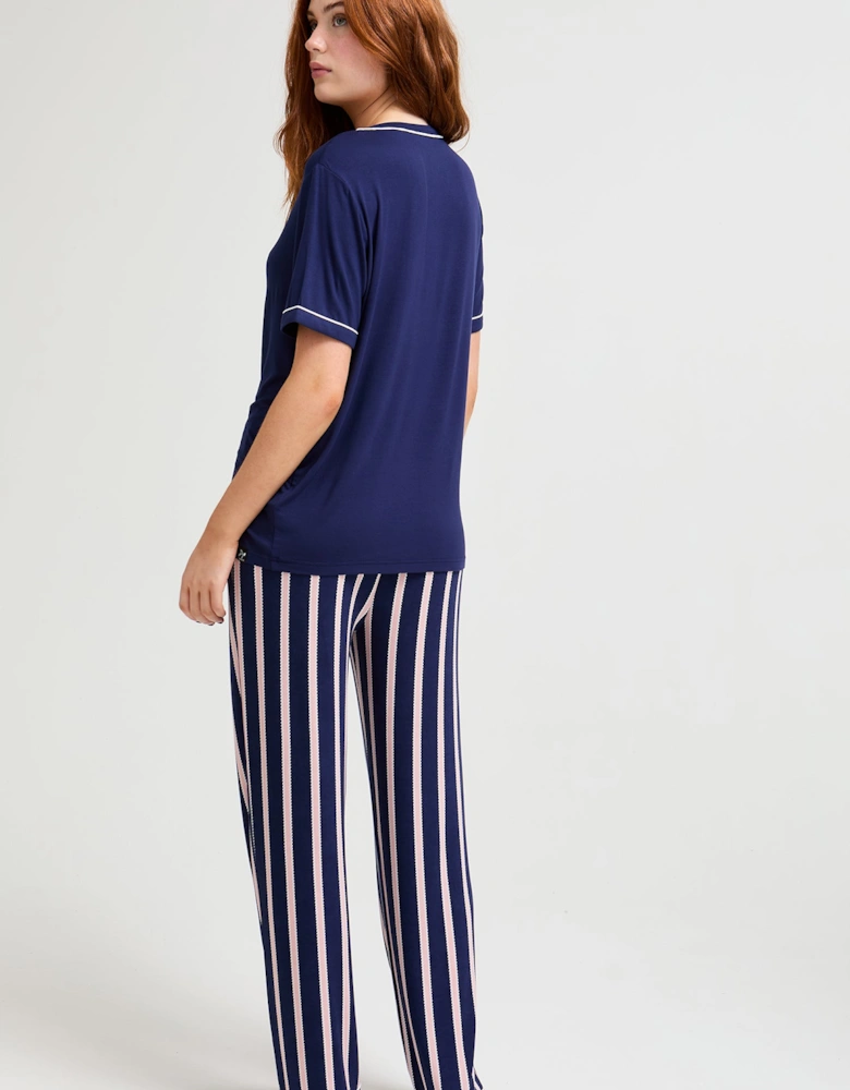 Bamboo Tee and Trouser Set in Midnight Stripe
