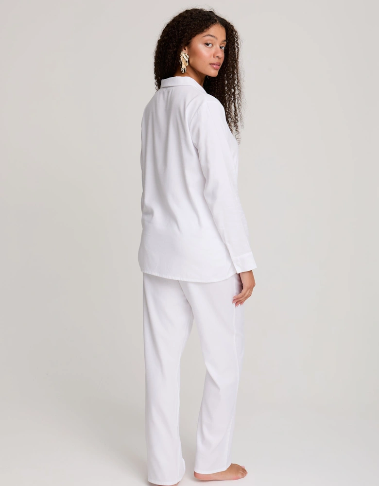 Cotton Modal Long Pyjama Set in White