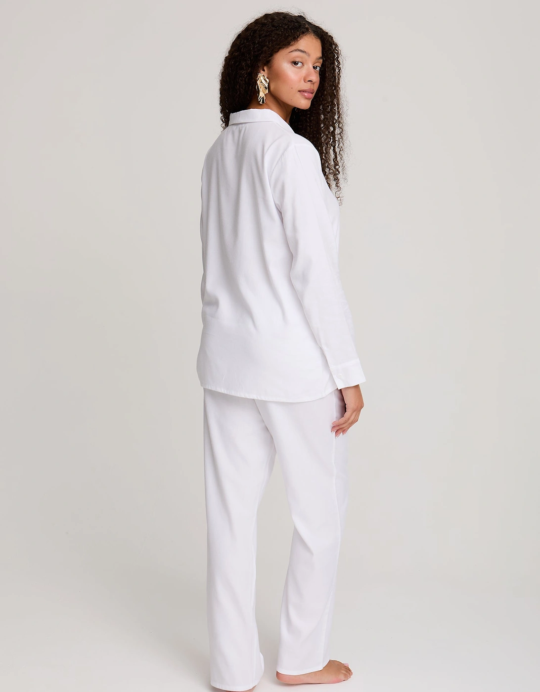 Cotton Modal Long Pyjama Set in White